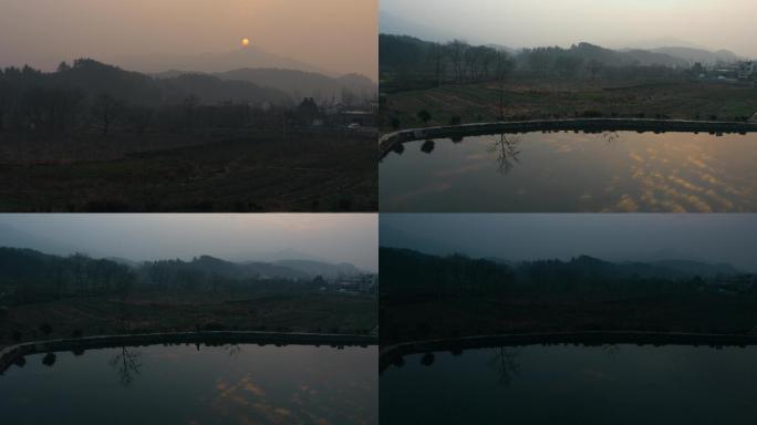 4k延时摄影，秋冬季农村太阳落山过程