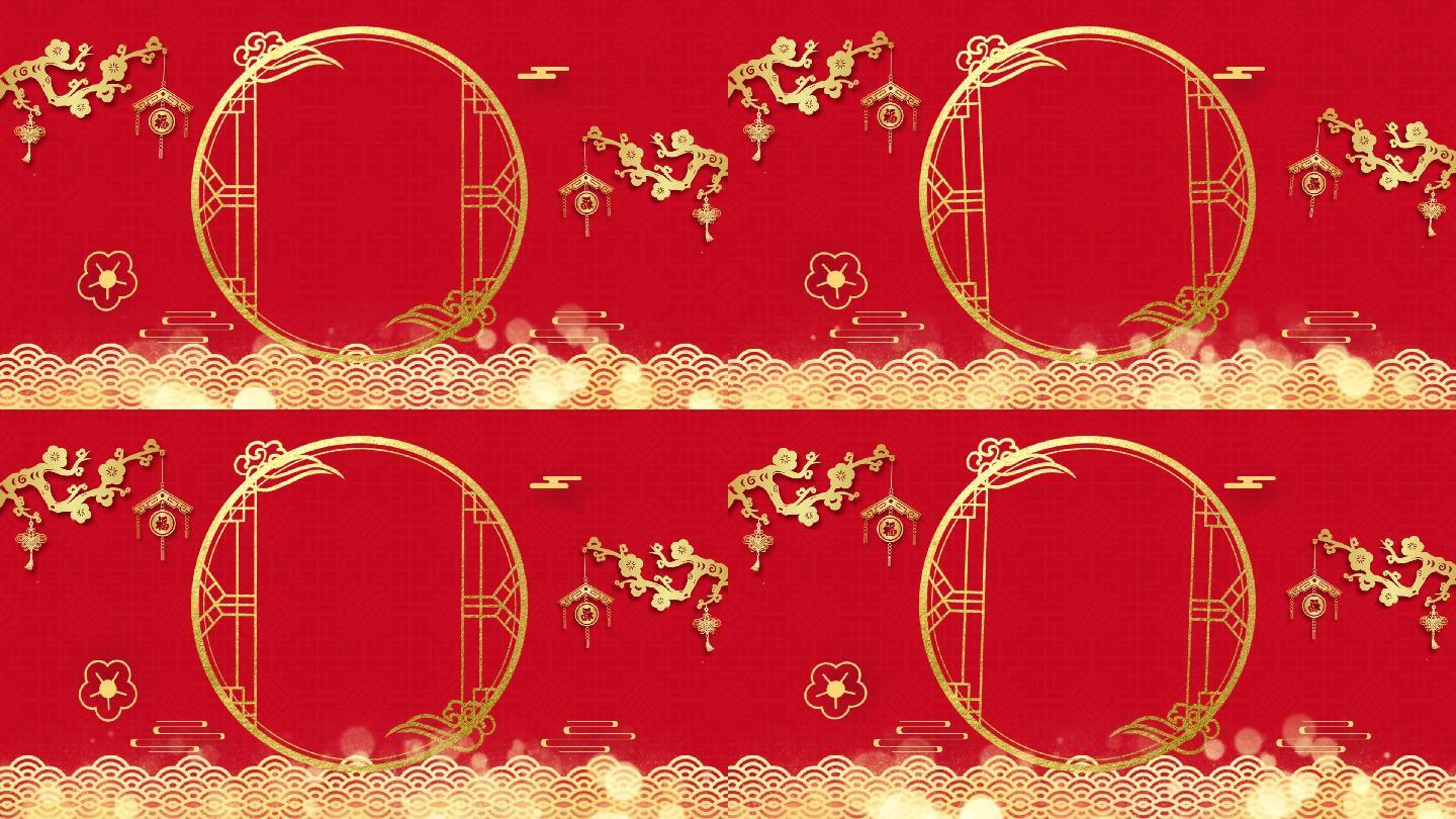 大红喜庆烫金元素圆框循环背景素材