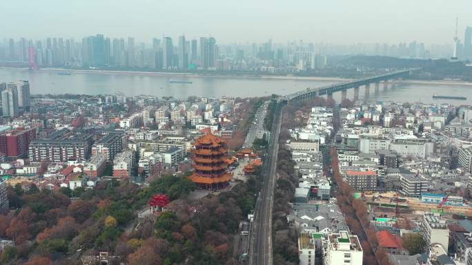 4k航拍，黄鹤楼，武汉长江大桥和司门口