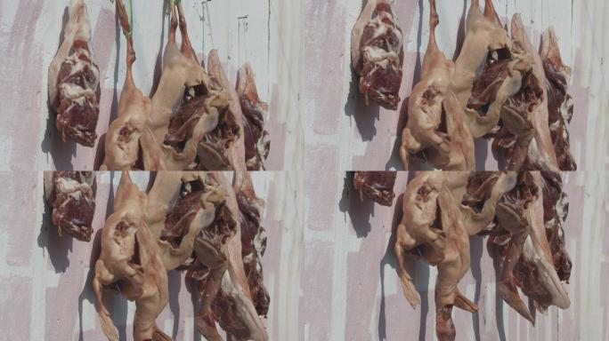 4k视频，春节前农家挂在墙外的腊肉腊鸡