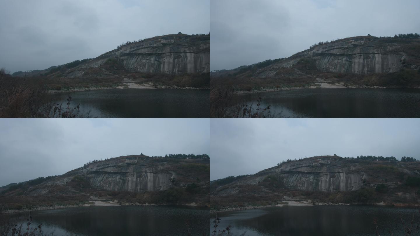 4k视频，冬季暮色里的石头山和水库