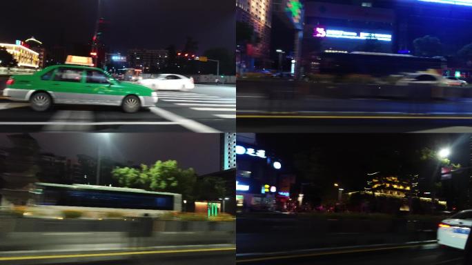 行驶中拍摄公路夜景空境