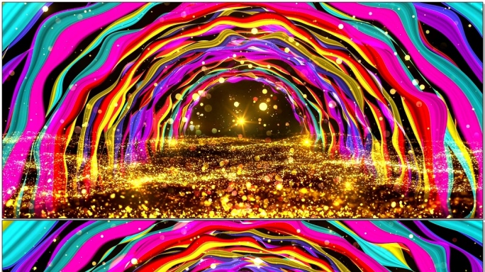 金色粒子海洋彩虹彩带拱桥舞台背景