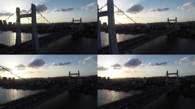 航拍城市大桥和江面