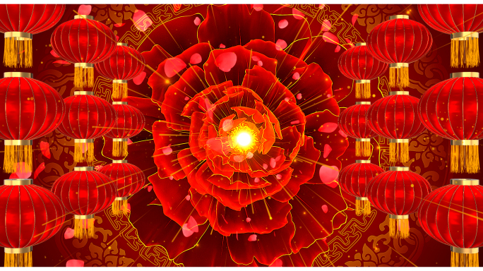 喜庆红色灯笼牡丹花背景素材