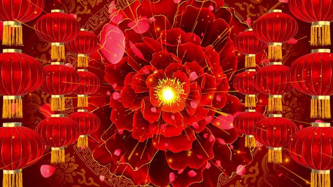 喜庆红色灯笼牡丹花背景素材