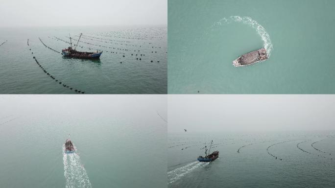 航拍渔船养殖区