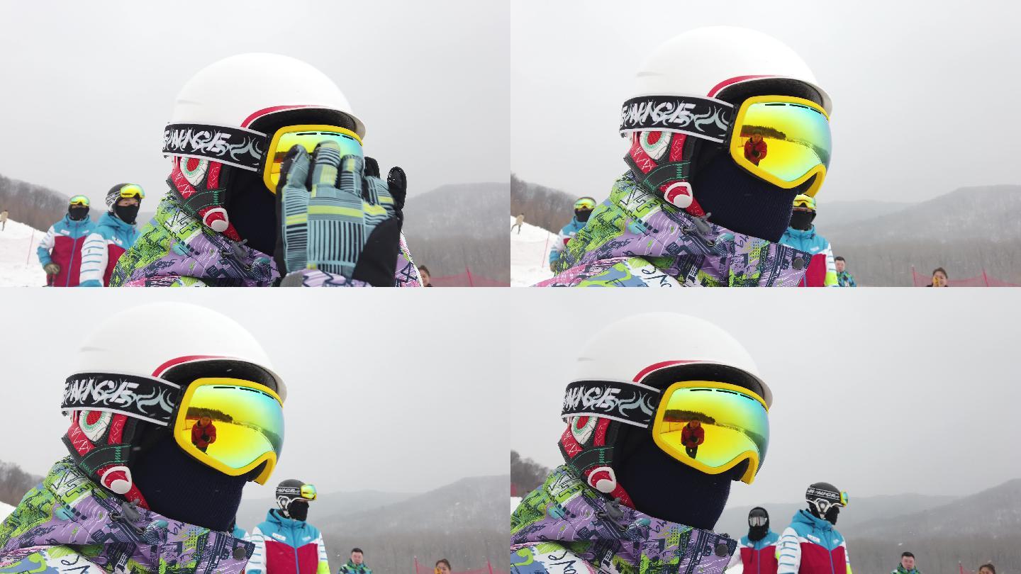 2022冬奥会滑雪头盔雪镜特写