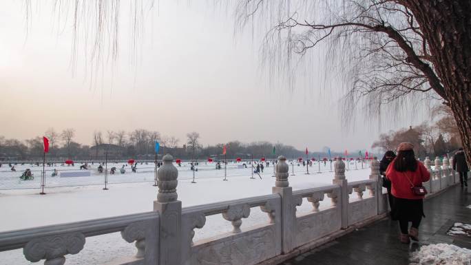 北京后海延时摄影冬天滑冰记忆