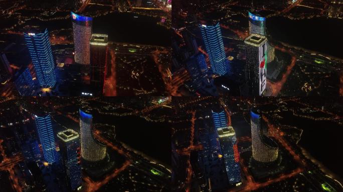 合肥政务区夜景安徽广电大楼航拍