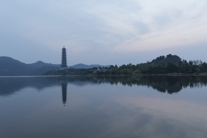 新洲道观河报恩寺夕阳延时