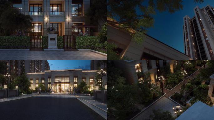高端高层太湖园林式住宅小区夜景三维动画