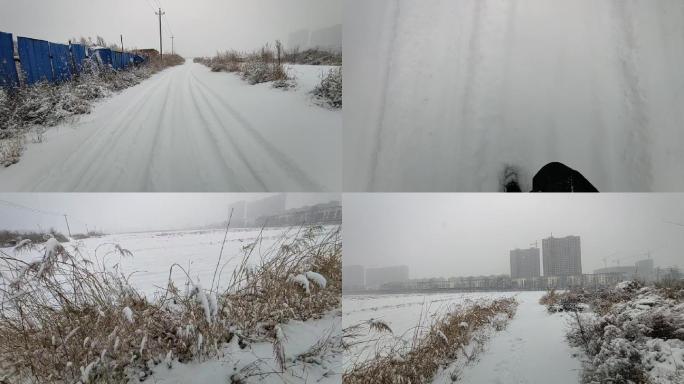 下雪雪地里行走北方的雪田野