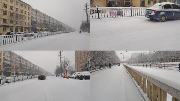 下雪雪地里北方的雪小城市防滑链