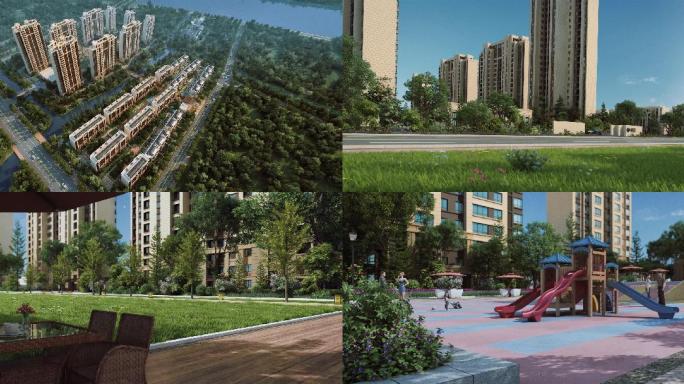 高端高层太湖园林式住宅小区日景水岸三维