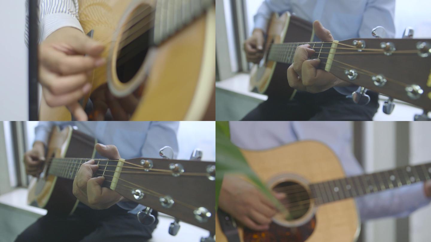 男生弹吉他手部特写视频素材