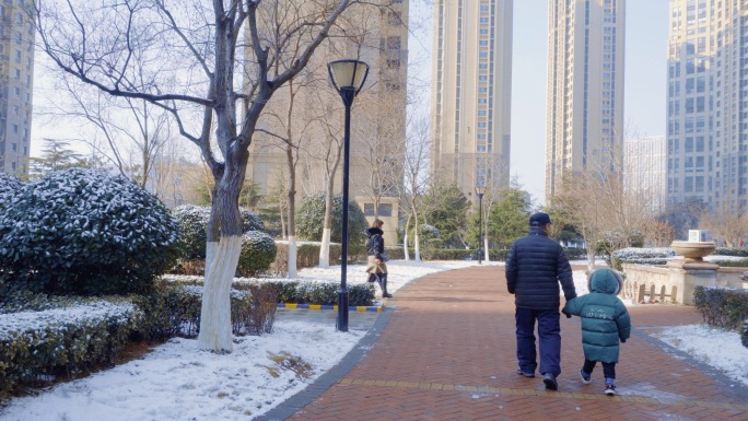 4K冬天小区雪景