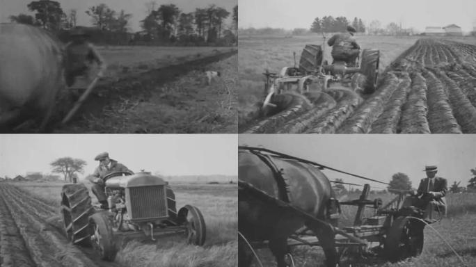 上世纪农业机械化拖拉机耕地