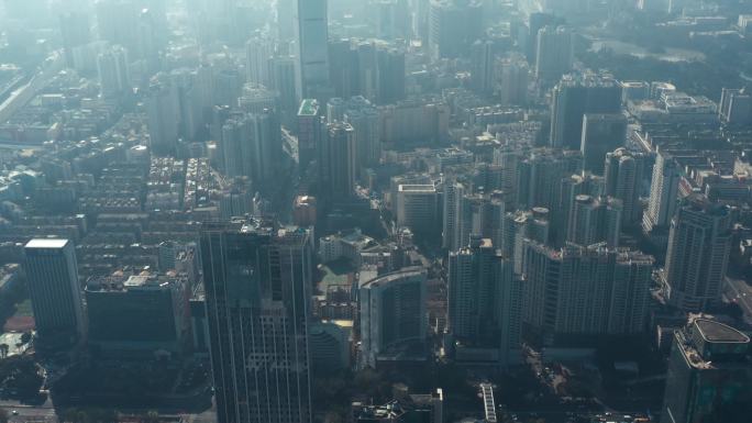4k航拍，雾霾笼罩的深圳市区和高楼