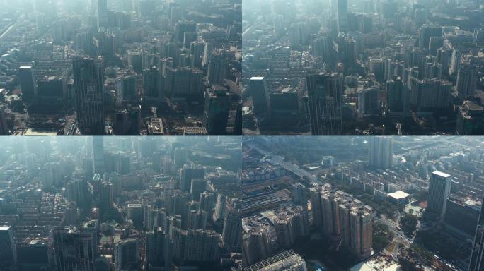 4k航拍，雾霾笼罩的深圳市区和高楼
