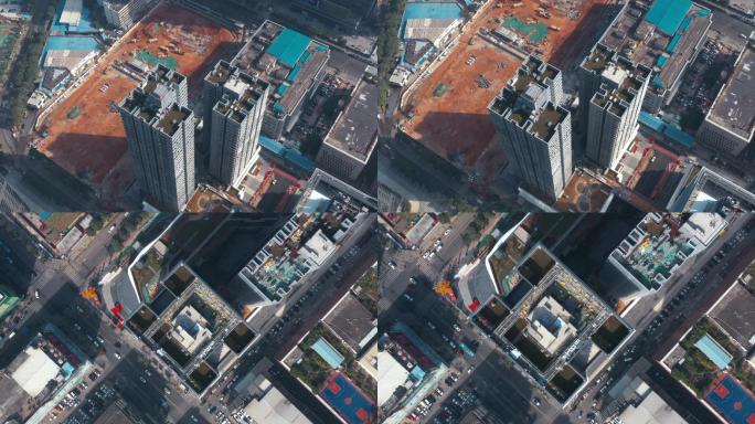 4k航拍，深圳一个高楼的楼顶和旁边的建设