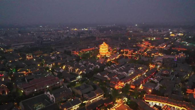 山东台儿庄古城夜景航拍