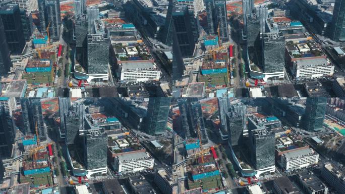 4k航拍，深圳笋岗附近的高楼和工地和交通