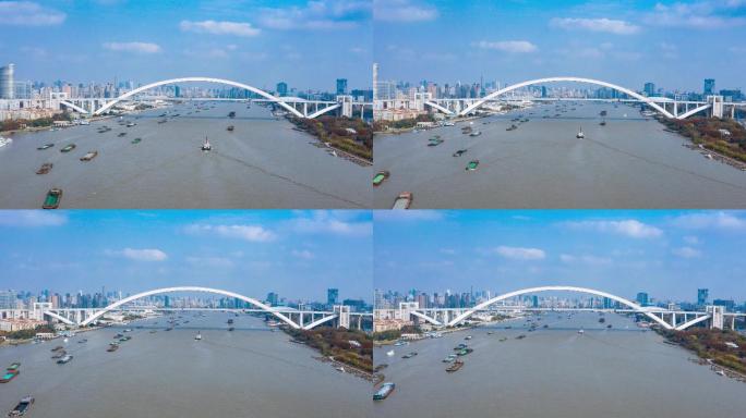 上海徐汇滨江黄浦江卢浦大桥延时航拍摄影