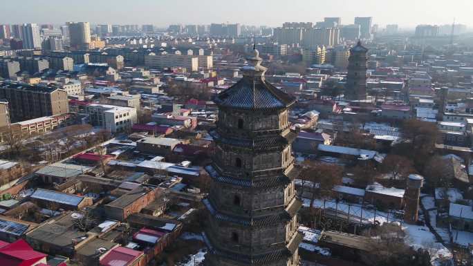 涿州航拍双塔河北古建筑古塔