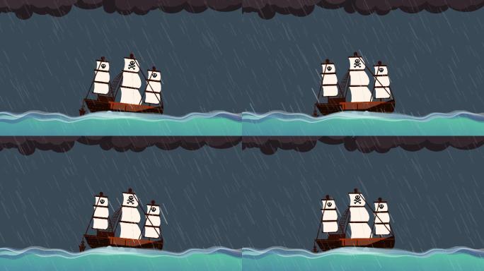 海盗船在暴风雨的大海中行驶