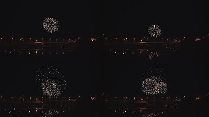 夜晚城市烟花跨年晚会绚丽烟花实拍新年零点