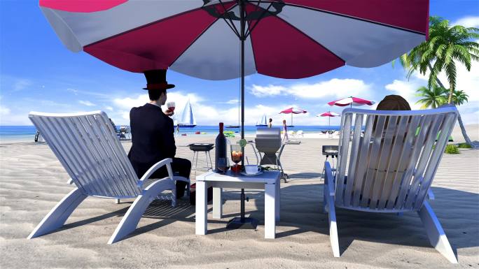 沙滩阳伞休闲度假