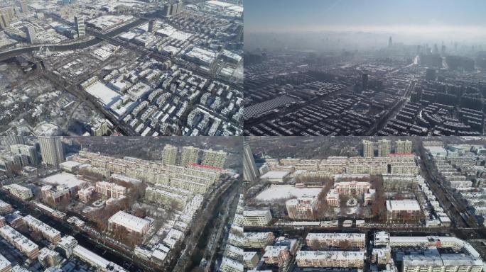 航拍4k济南城市雪景大景