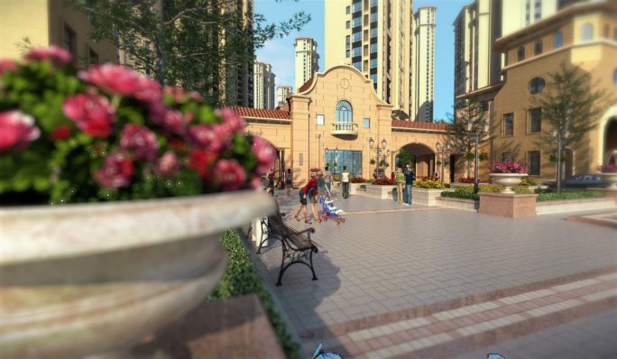 小区入口花钵特写景观