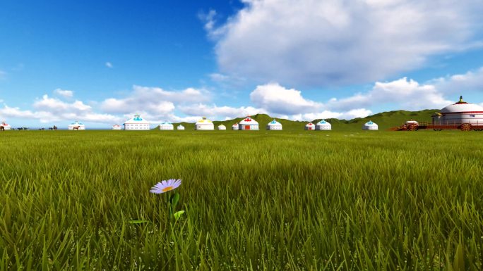蒙古包勒勒车草原放牧三维动画