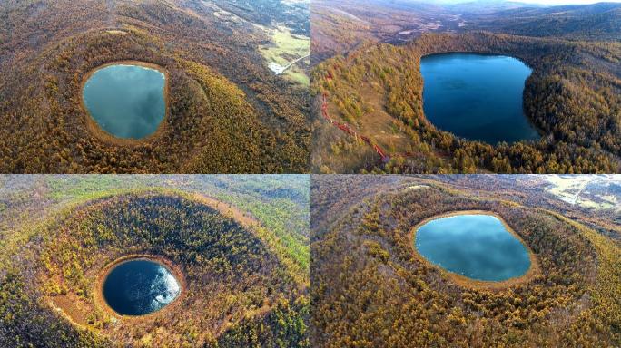 金秋祖国壮美风景阿尔山火山天池4k素材