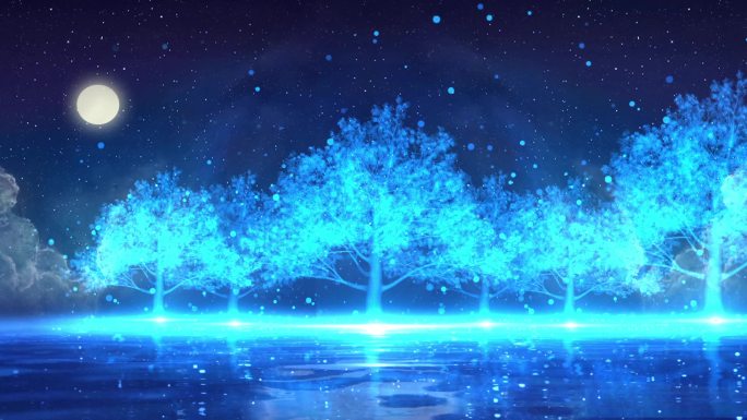 梦幻蓝色树大屏背景02