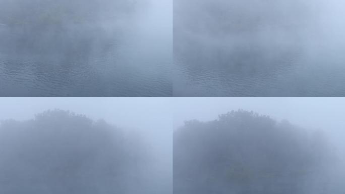 4K河面晨雾大雾小山