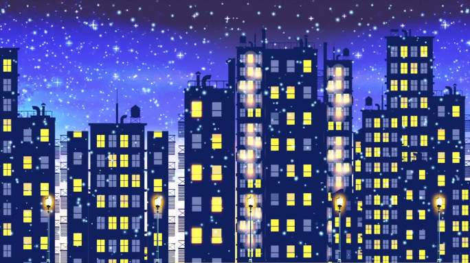 唯美粒子夜晚城市楼温馨大屏循环视频
