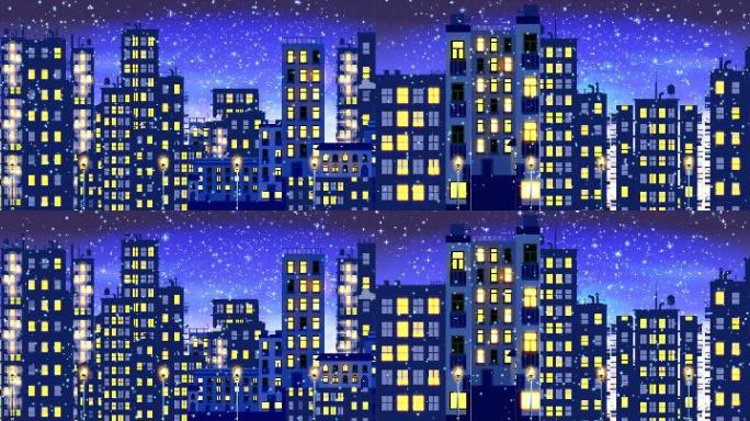 唯美粒子夜晚城市楼温馨大屏循环视频
