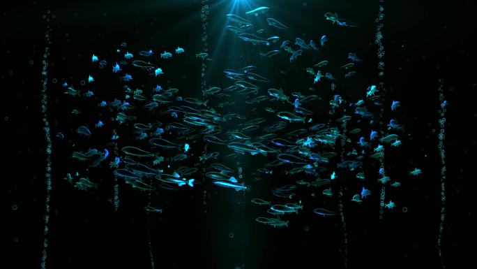 海底发光螺旋鱼群4k