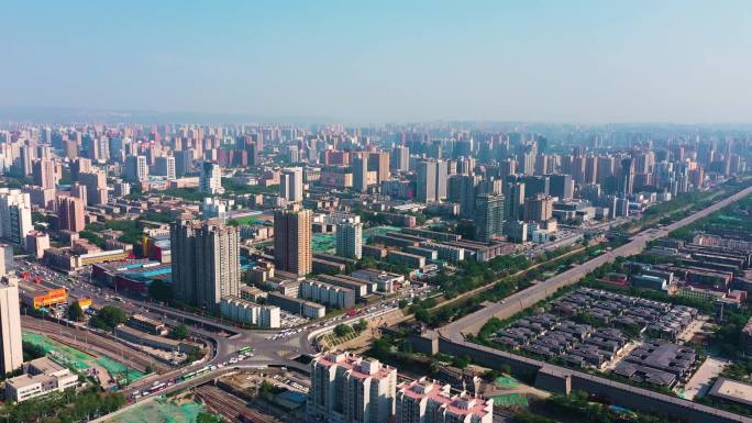 陕西西安新城区城市鸟瞰大景航拍