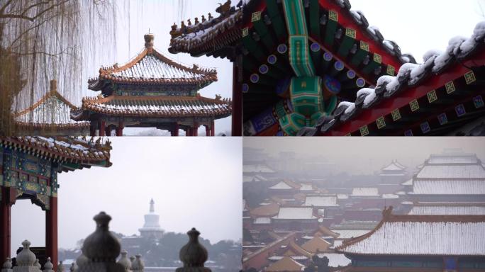 北京白塔故宫雪景
