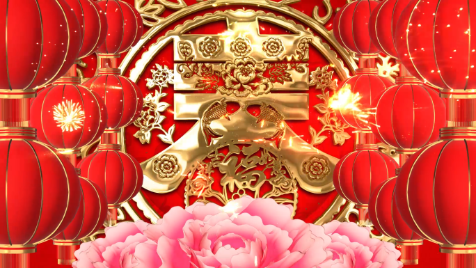 中国风红色喜庆春节灯笼春字背景视频