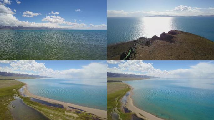 【4K】西藏纳木措高原咸水湖风景航拍地面