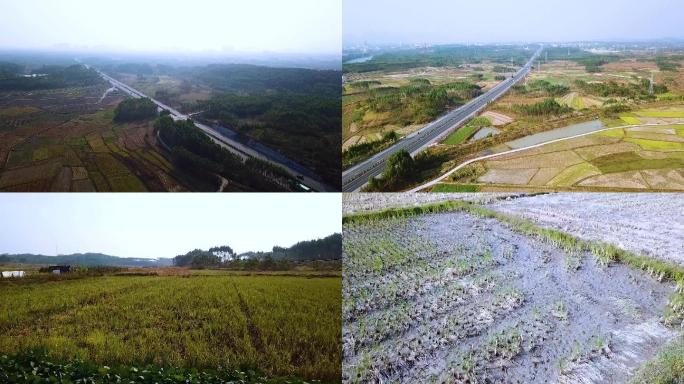 桂林灵川环城公路农田公路航拍素材