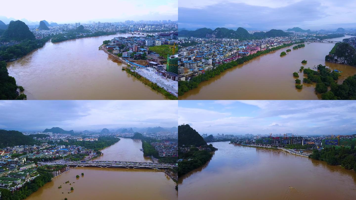 航拍洪水后的桂林漓江风光风景航拍素材