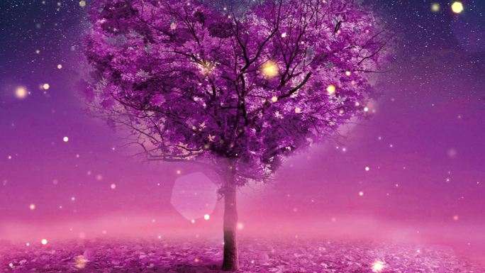 紫色桃心树唯美背景循环