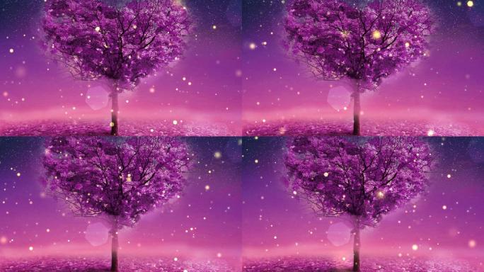 紫色桃心树唯美背景循环