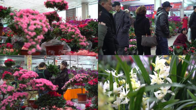 4K热闹的花卉市场-鲜花市场
